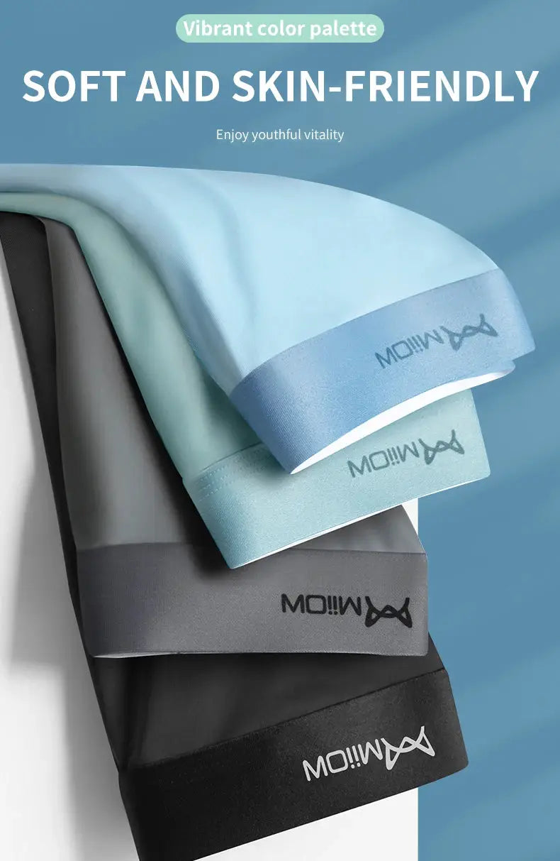MiiOW ice-silk men’s boxer shorts 4-pack by Simples Market; graphene antibacterial, breathable in blue, teal, gray and black
