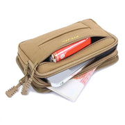Simples Market tan nylon waist bag with two-zippered pockets, MOLLE tactical belt pouch for phone and cards