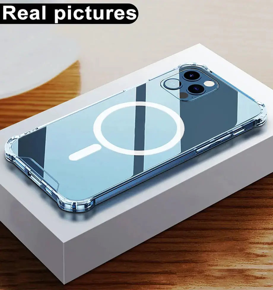 Luxury MagSafe wireless charger case for iPhone with transparent bumper