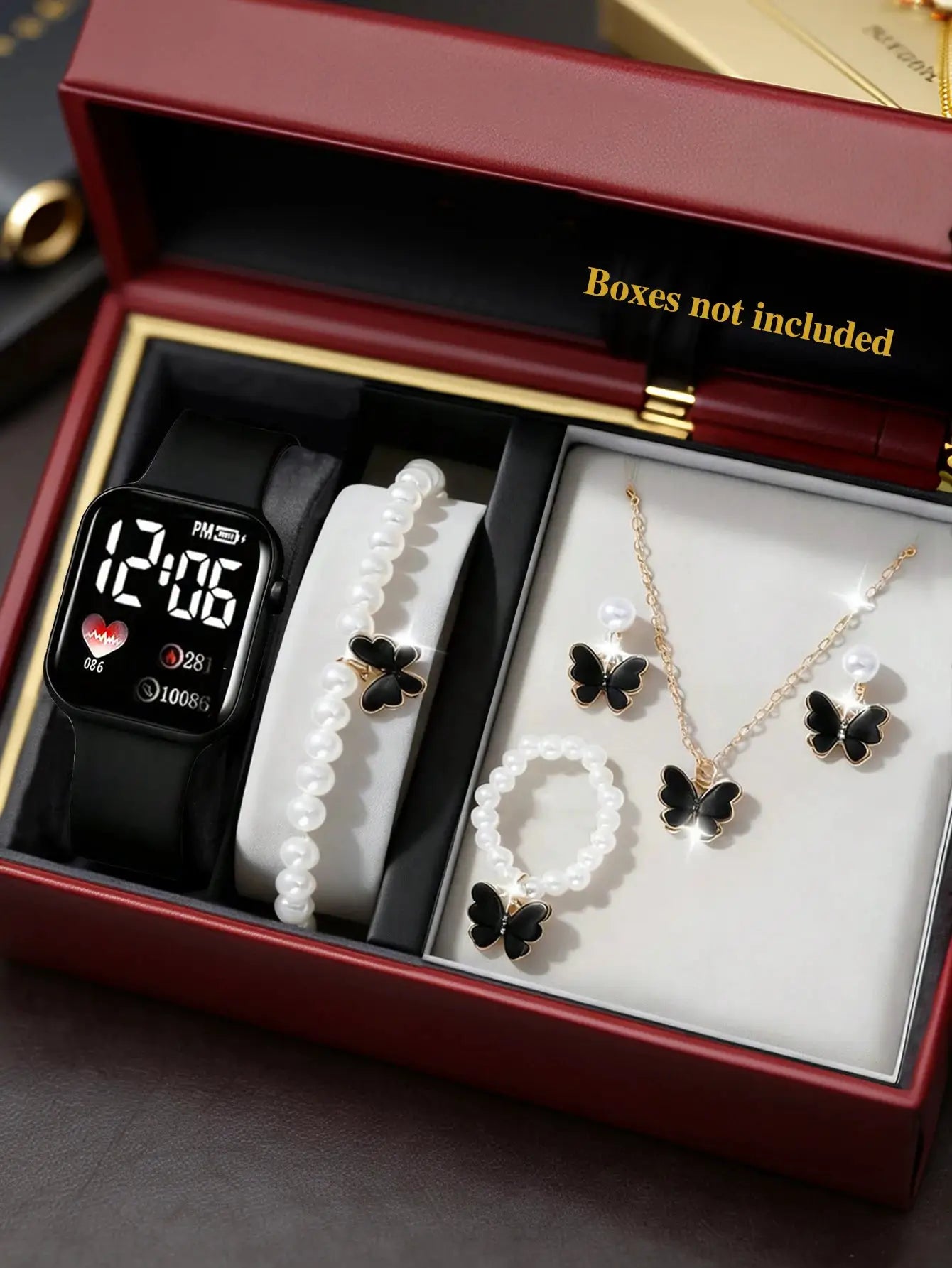 Love Pattern Electronic Watch With Butterfly Accessories Set Birthday Gift For Fashionable Everyday Wear
