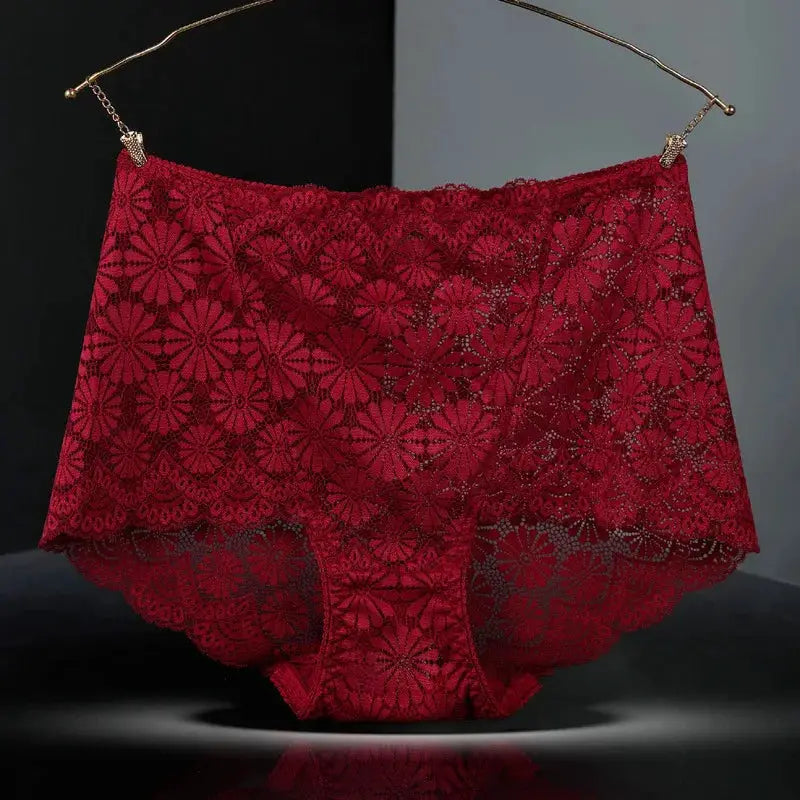 Panties Simples Market red lace high-waist plus-size with floral pattern