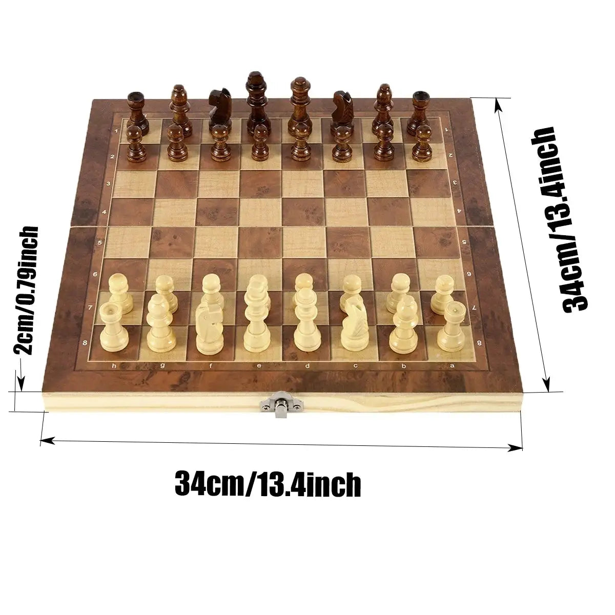 New 3 In 1 Wooden Checkers Backgammon And Chess Set With Portable Folding Board For Travel