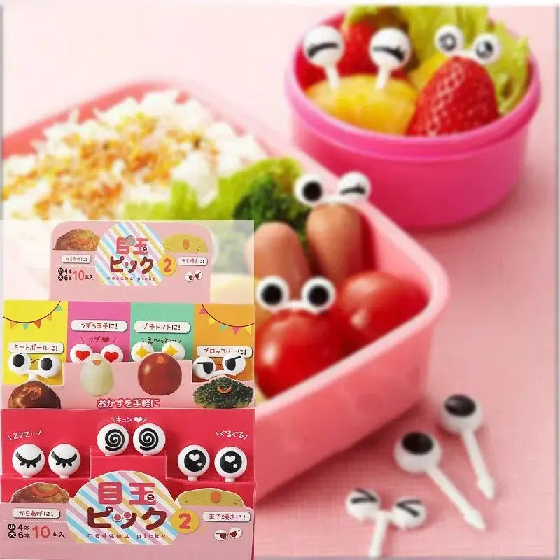 Ten Piece Mini Skewers Set Cute Cartoon Eyes Kawaii Bento Box Food Picks For Fruit Appetizers