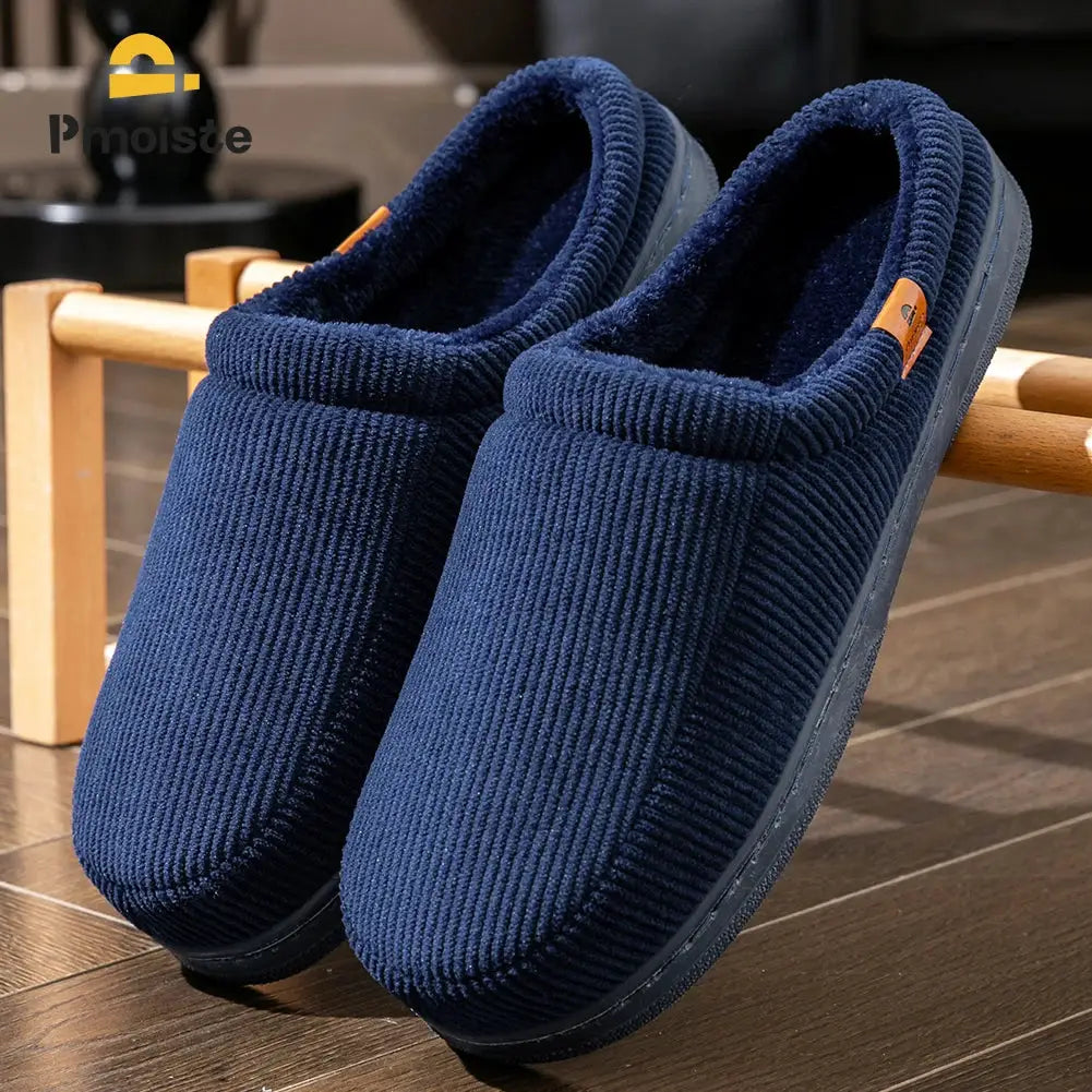 CozyStride Mens Corduroy Slippers With Memory Foam Insole And Non Slip TPR Sole For All Day Comfort