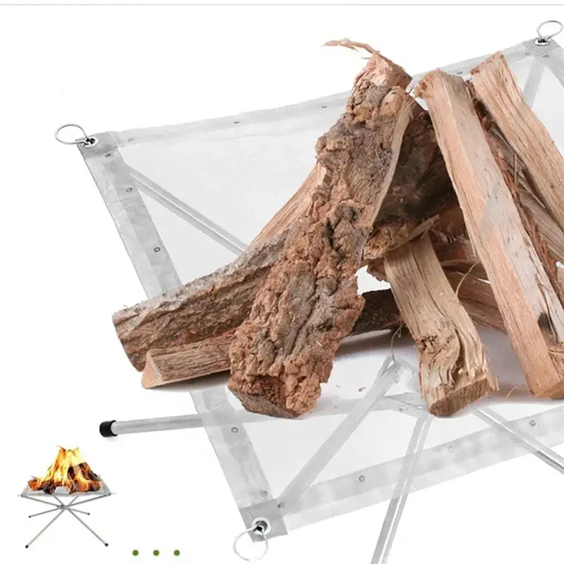 Simples Market outdoor bonfire rack; portable stainless steel foldable fire pit frame with mesh