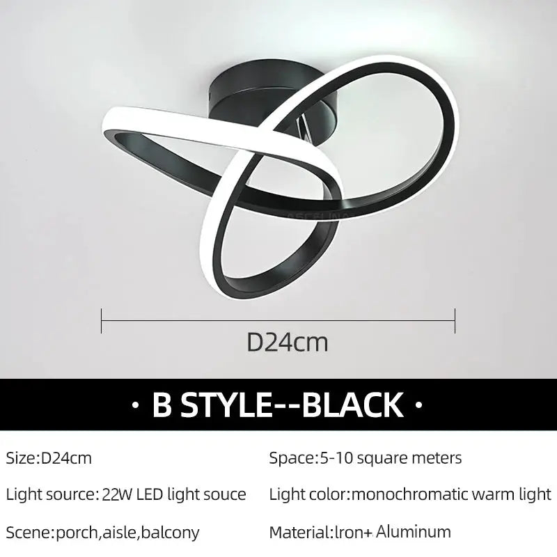 Simples Market modern LED ceiling light with intertwined black and white rings, 24 cm diameter, surface-mounted