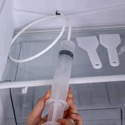 Simples Market refrigerator drain cleaner set; clear plastic syringe tool with white hose and two spatula tools (5/6 pcs)
