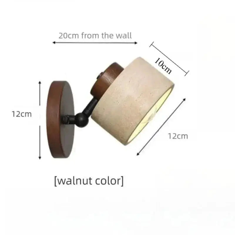 Bedside wall lamp, walnut finish, beige rotatable shade with switch, retro Japanese-style