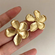 Gold Color Matte Texture Metal Flower Retro Earrings for Women and Girls Party Jewelry Gifts 2024