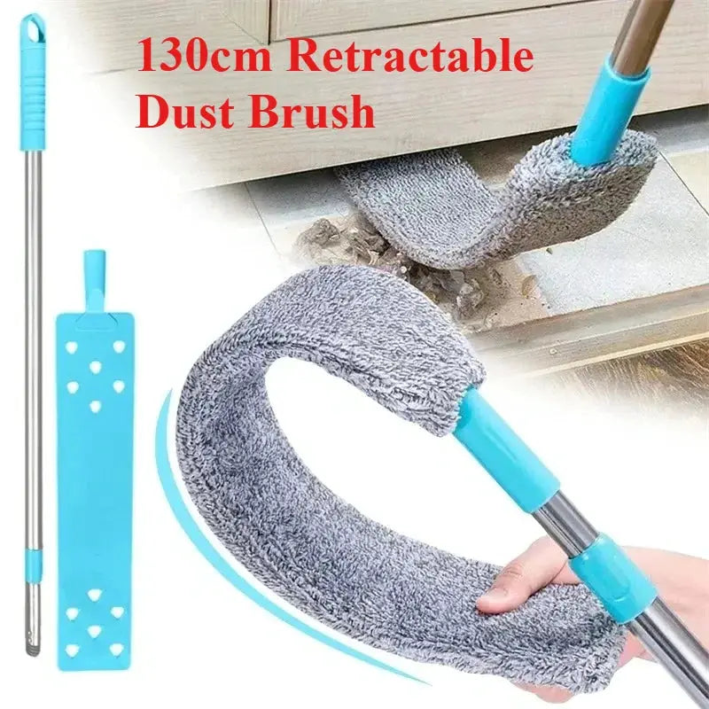 130cm retractable dust brush with blue handle and microfiber head for ceiling, corners, and tight spaces