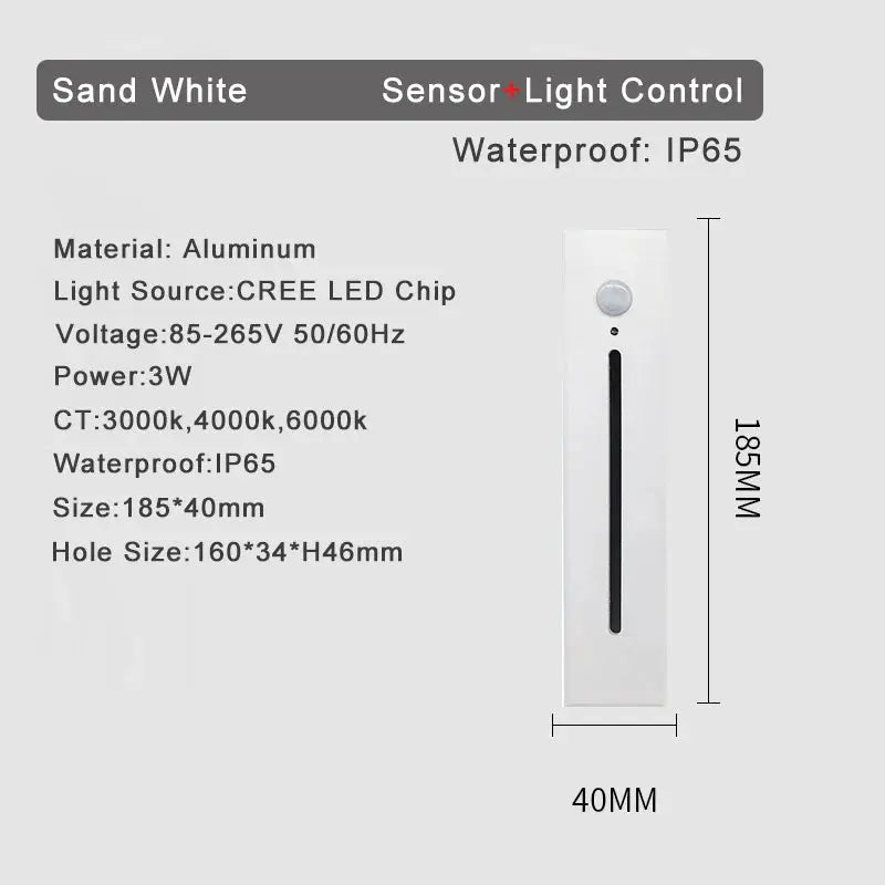 SANDIY smart stair light with motion sensor in sand white, aluminum body, 3W, IP65