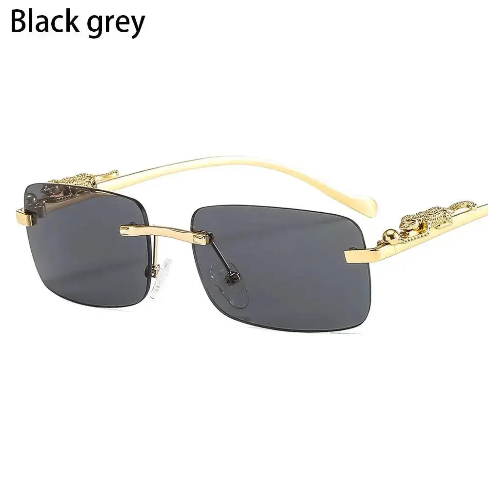 EliteLux Rimless Leopard Head Design Sunglasses Unisex Square Frame With UV Protection For Travel