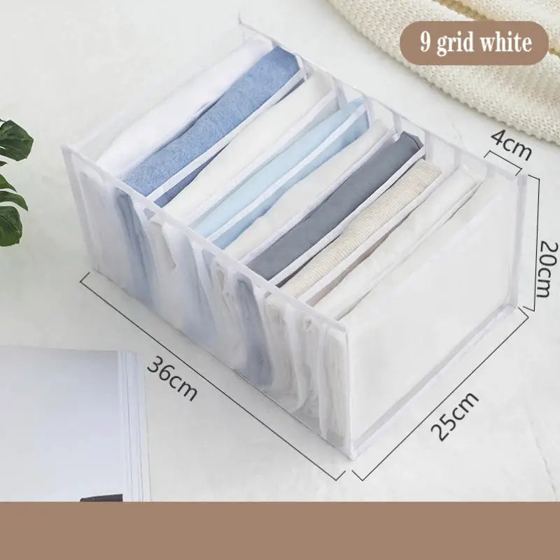 Organizer storage box for panties and socks, transparent with 9-grid white dividers, 36x25x20 cm