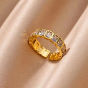 White Square Zirconia Open Ring For Women Adjustable Fashion Jewelry Ideal For Wedding Gift - Simples Market