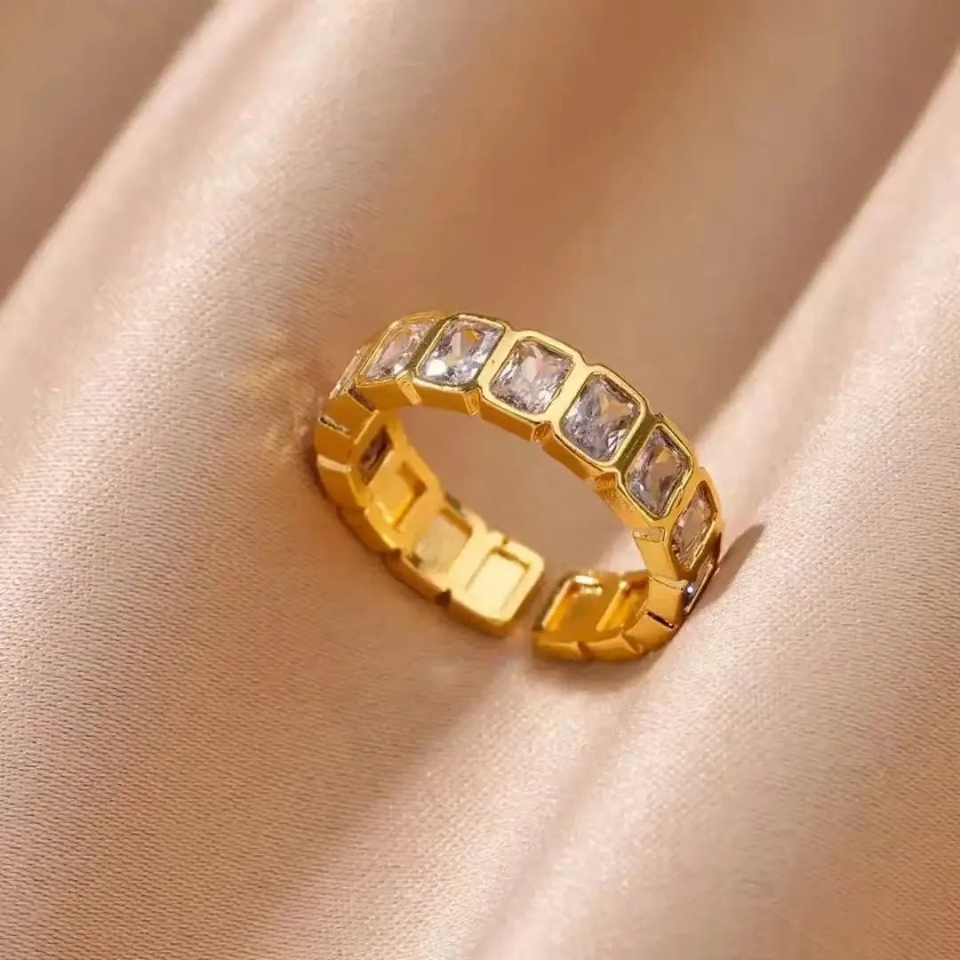 White Square Zirconia Open Ring For Women Adjustable Fashion Jewelry Ideal For Wedding Gift - Simples Market