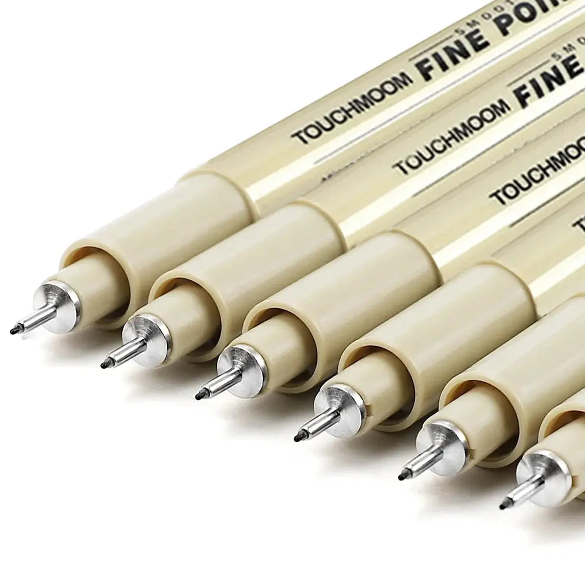 TouchMoom fine point fineliner pen set, beige bodies, 6–12 pcs