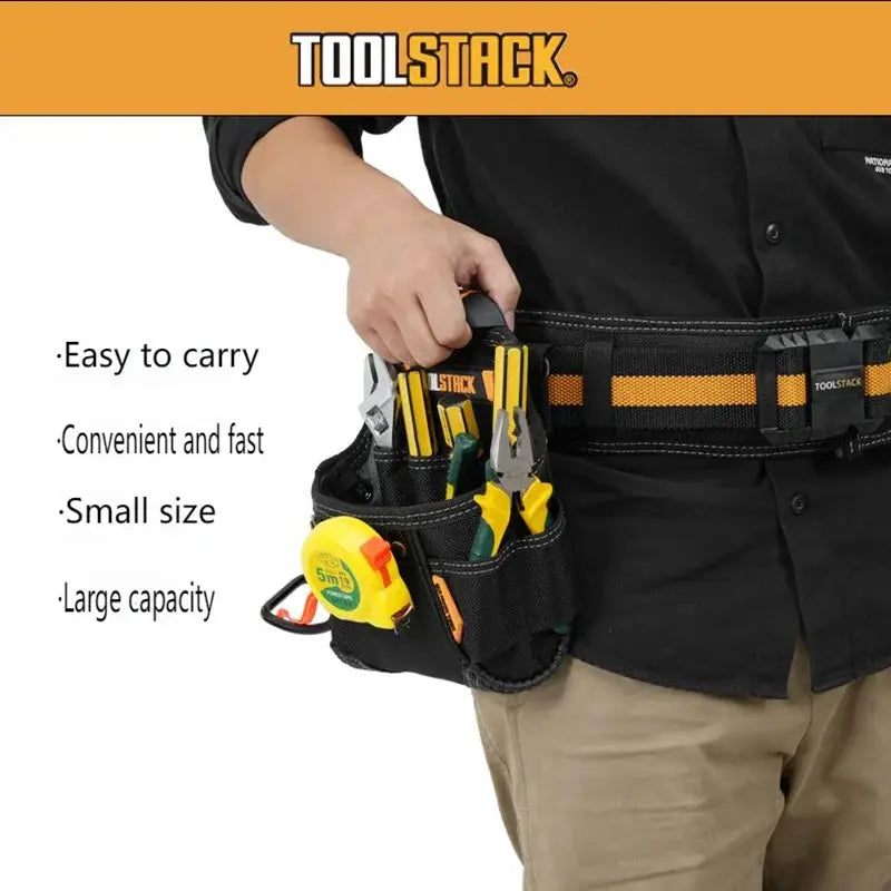 TOOLSTACK mini utility toolkit waist pouch in durable Oxford fabric with hammer, pliers and screwdrivers