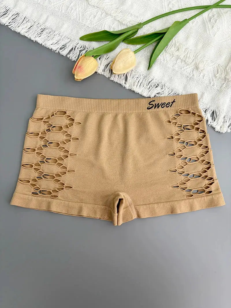 Seamless underpants shorts in beige with side lattice mesh cutouts