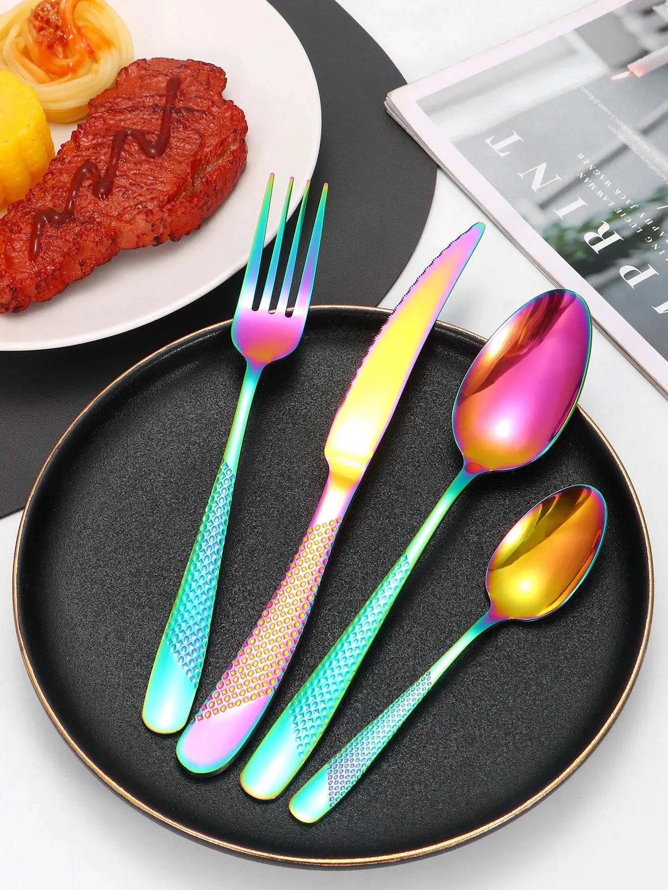 Star Diamond 24 Piece Stainless Steel Tableware Set For Six With Gold Inlay Elegance For Family Dining