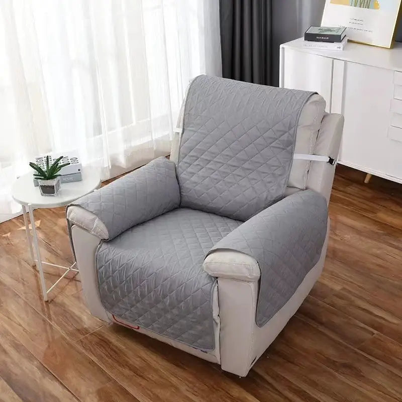 Recliner chair slipcover, solid gray quilted with anti-slip design, Simples Market furniture protector