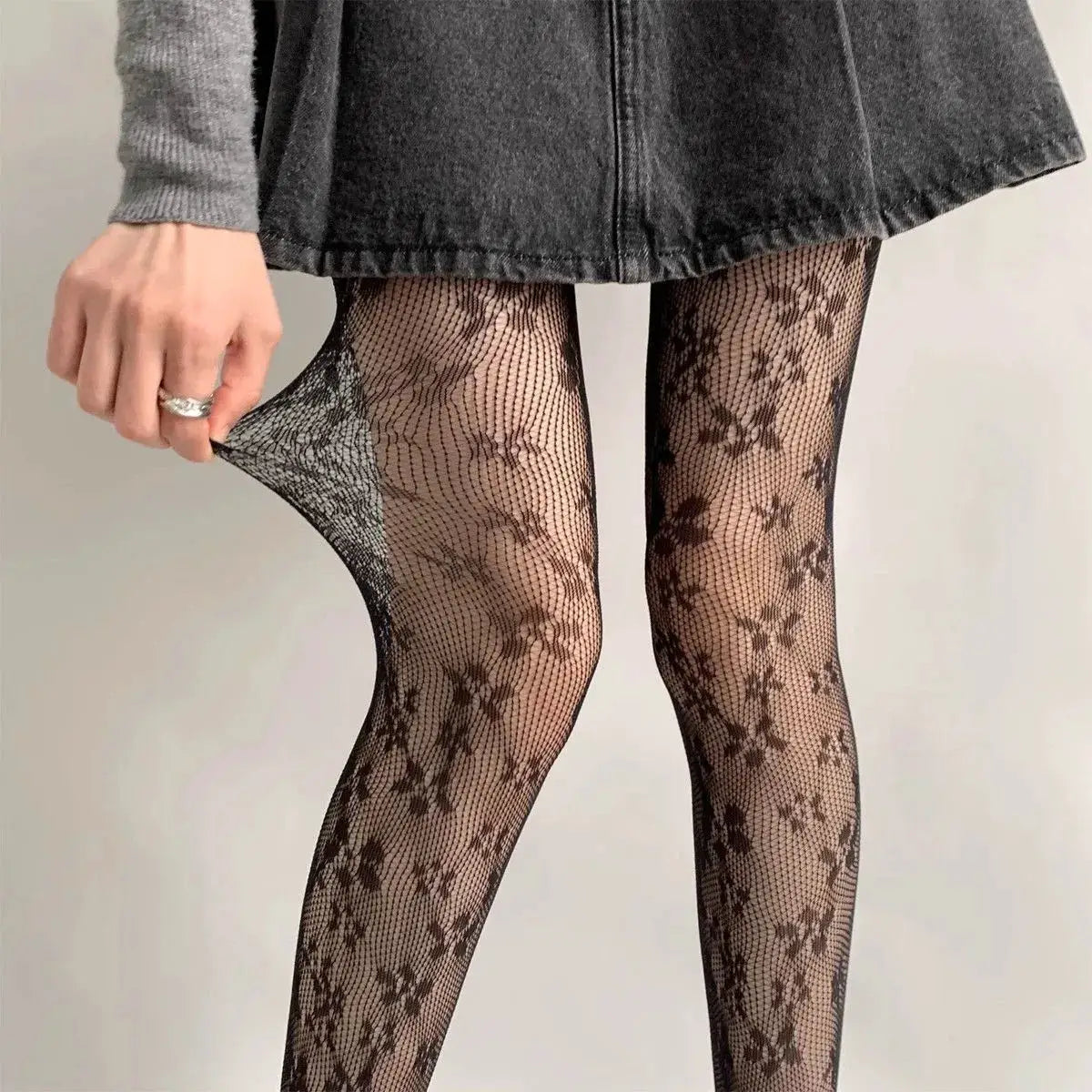 Lolita Sweet Floral Punk Style Colorful Thigh High Tights Hollow Out Mesh Fishnet Design For Women