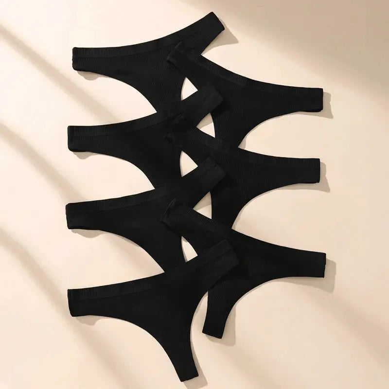 7Pcs women's black cotton thong underwear set, plus size, G-string style, Simples Market