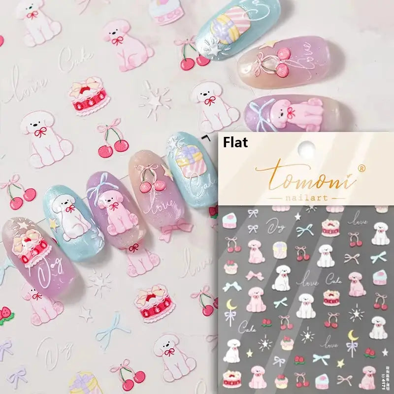 Nail art stickers with pink translucent peach jelly texture and 5D embossed fruit decals, self-adhesive on Tomoni display card