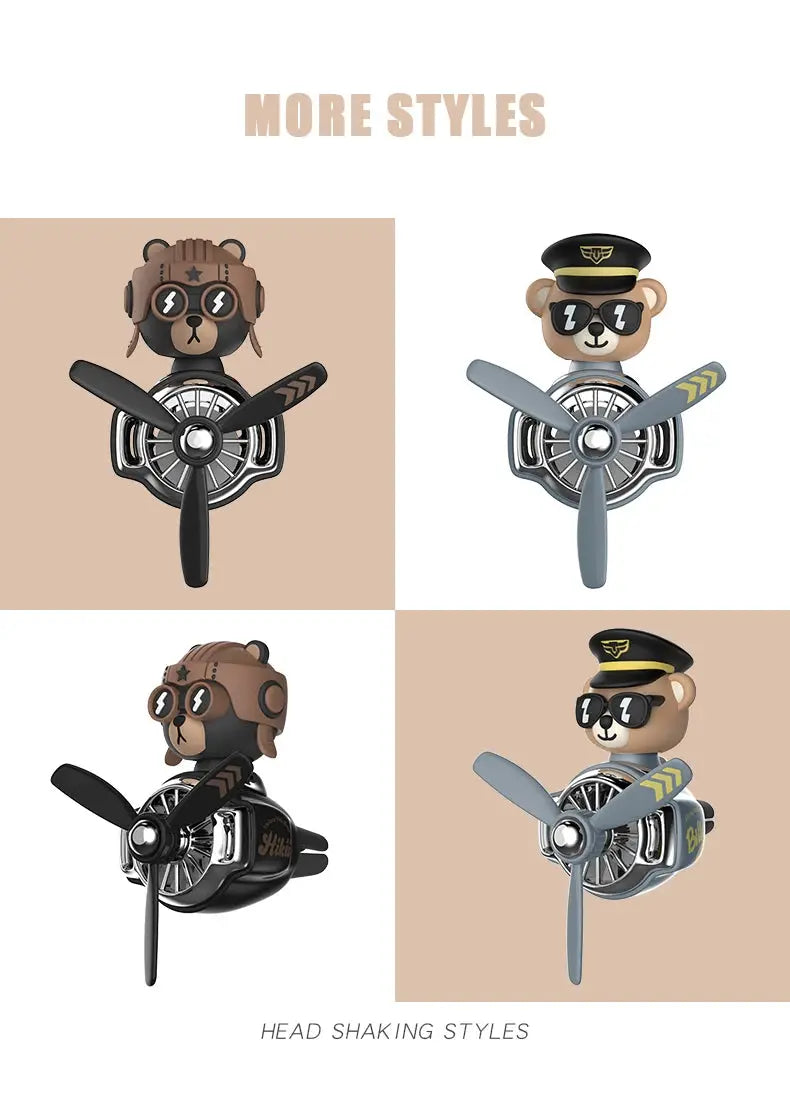 Car air fresheners vent clips featuring bear pilots with airplane propellers; 4 styles, Simples Market