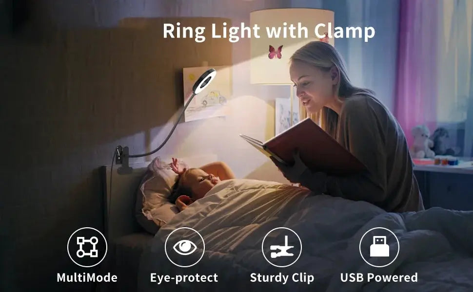 LED reading light with clamp and gooseneck, 3 color modes and 10 brightness levels, USB powered, Simples Market