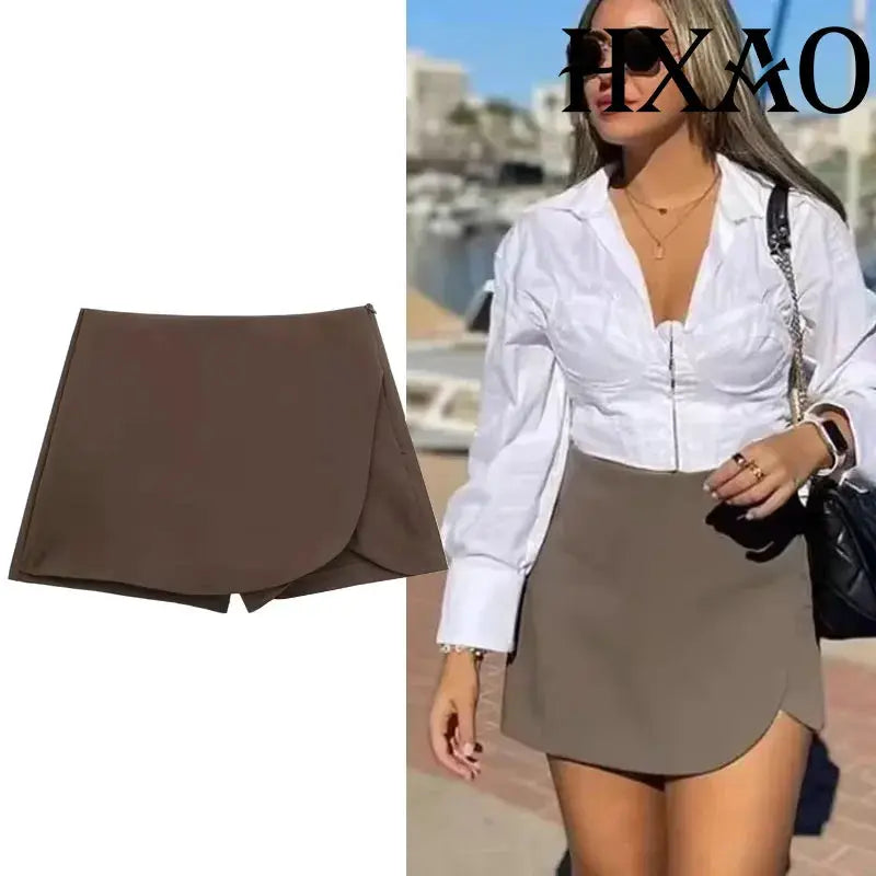 Hxao Women's Skort High Waist Asymmetric Mini Skirt Stretchy Polyester Blend For Casual Summer