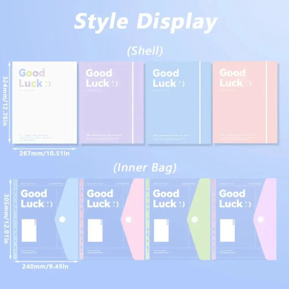 Simples Market INS Style A4 file folder set; four transparent detachable data books with pastel shell folders