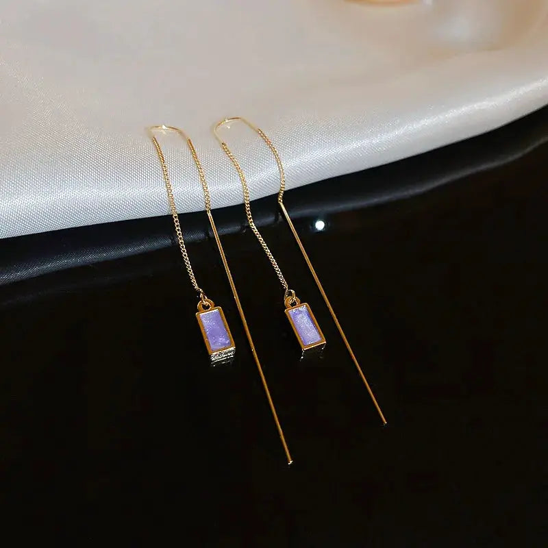 Geometric Square Drop Earrings For Women Korean Fashion Gold Color Long Tassel Dangle Party Jewelry Gift
