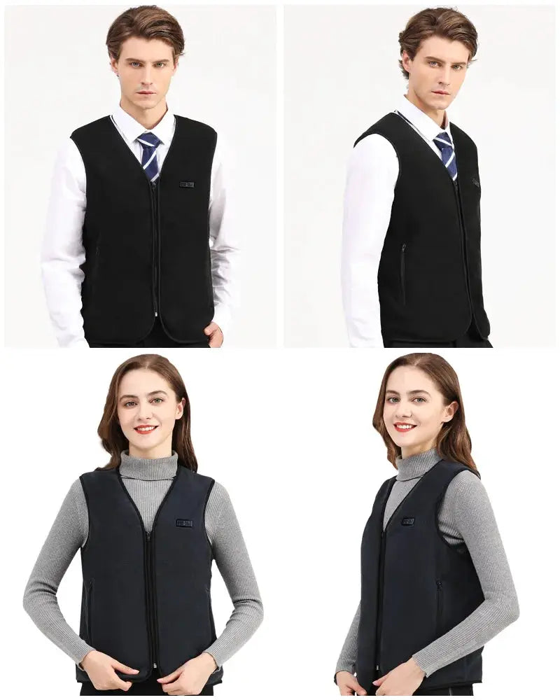 Simples Market smart fleece heated vest for men and women, black; USB rechargeable vest.