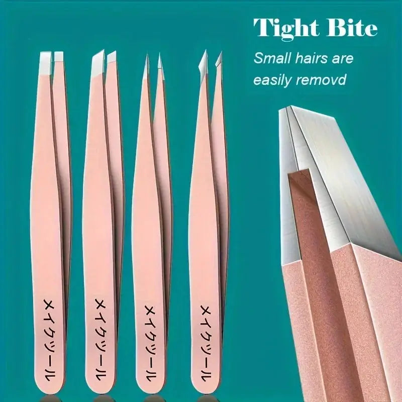 OLOEY 4 Piece Professional Eyebrow Hair Removal Tweezers Set Stainless Steel For Effortless And Precise Grooming