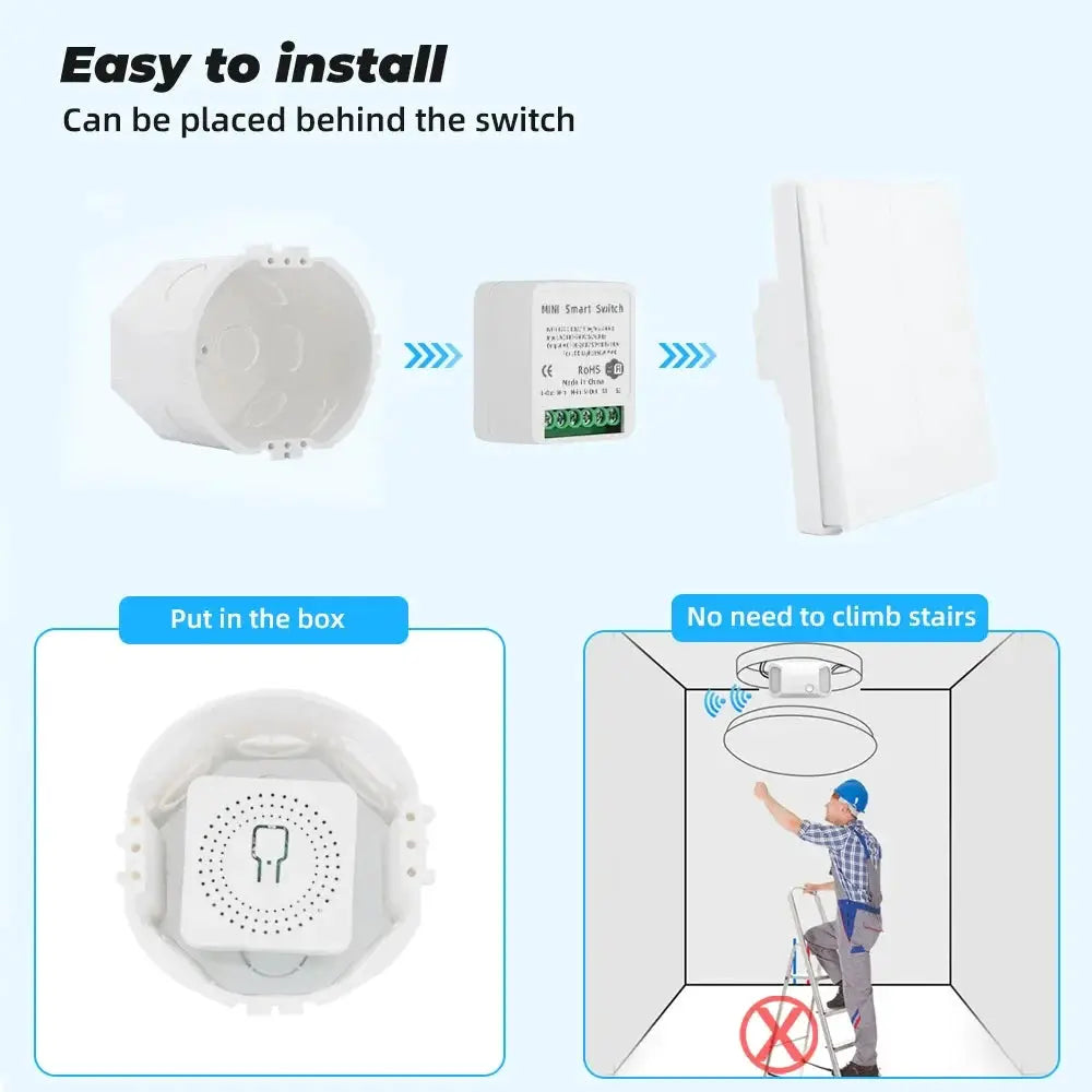 Simples Market Zigbee 16A 1CH/2CH mini smart switch relay; white module fits behind wall switch, works with Alexa, Google Home.