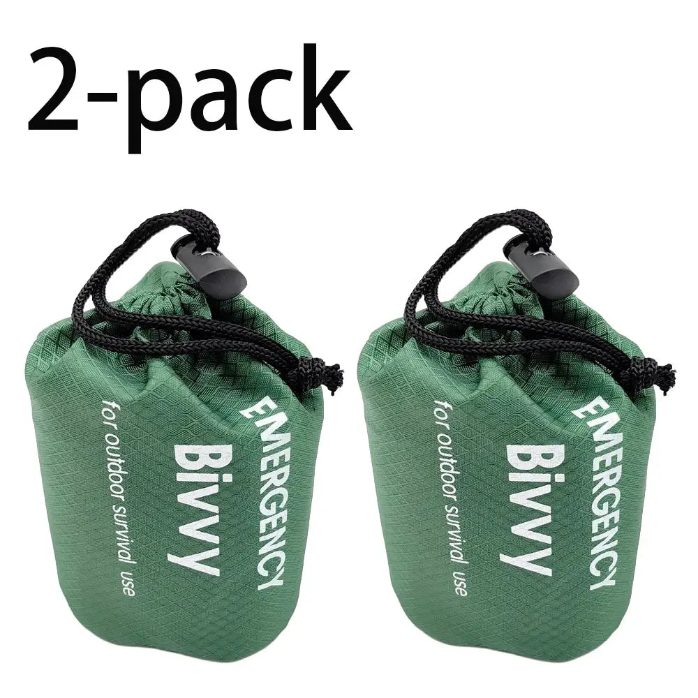 2-pack green Simples Market emergency Mylar bivy sacks with black drawcords for outdoor camping survival