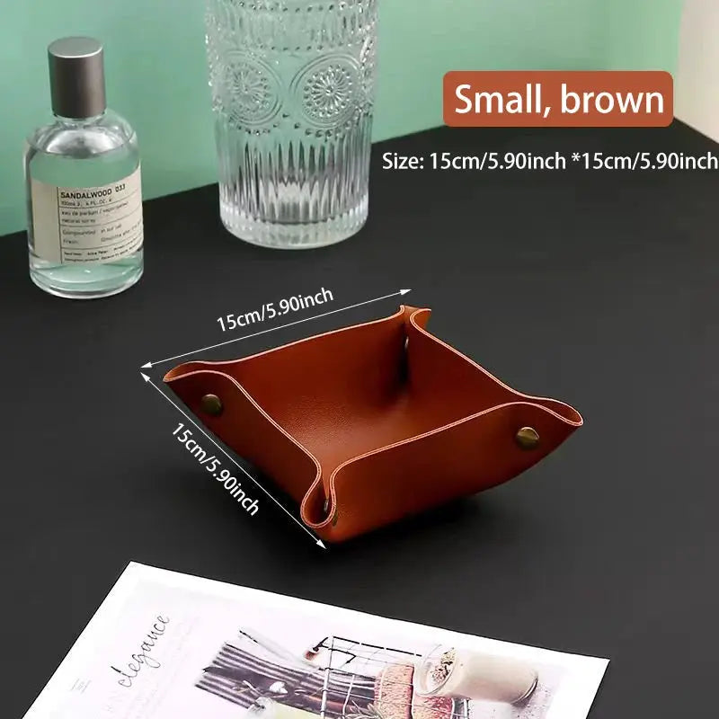 Leather Living Room Entry Key Storage Box and Cosmetics Sundries European Tray Desktop Organizer