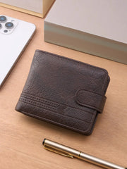 Brown leather men's zipper wallet with slim cardholder and coin pocket.