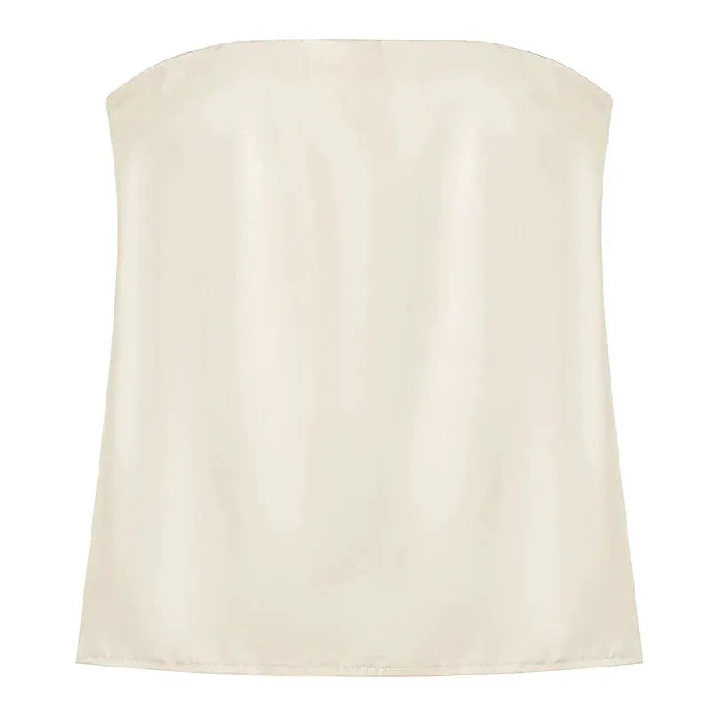 Satin Two Piece Set Women Off Shoulder Strapless Vest High Waist Pants