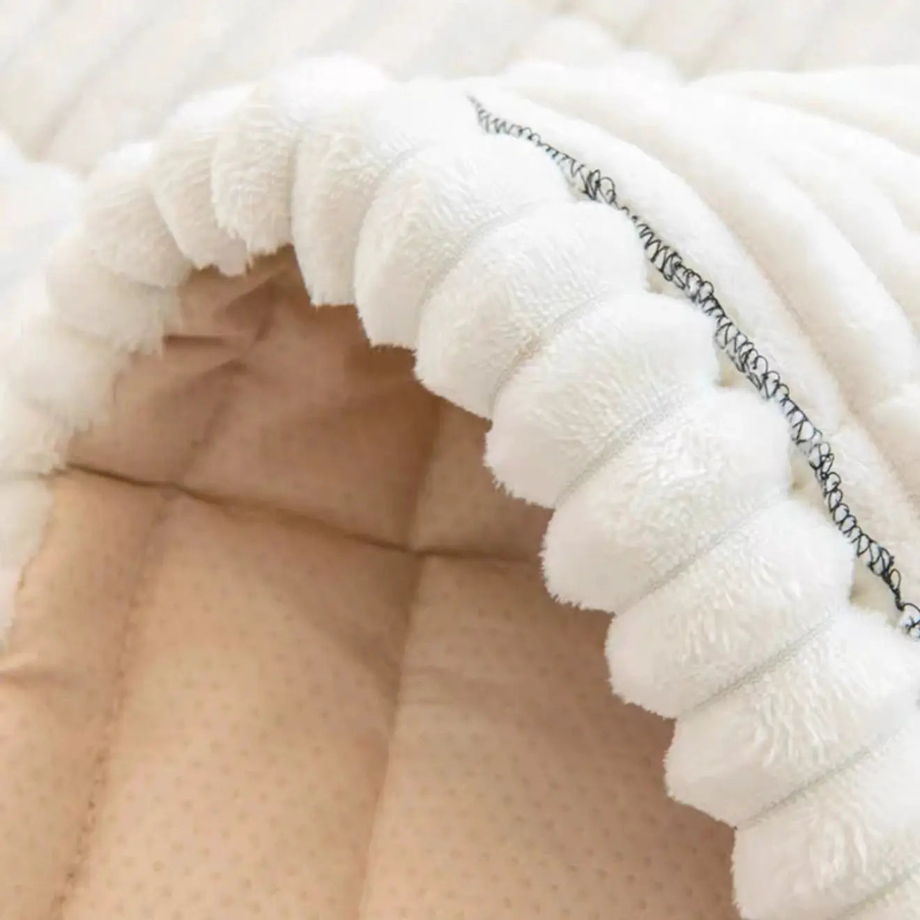 Thick quilted warm stripe flannel sofa pad with white plush fringe