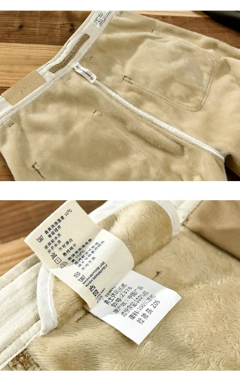 HIQOR fleece-lined men's cargo pants in beige cotton, Simples Market