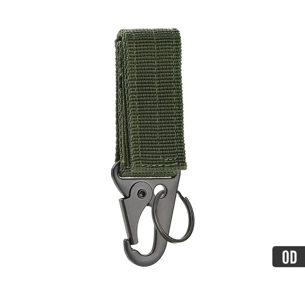 High-strength nylon carabiner key hook with olive green MOLLE webbing strap