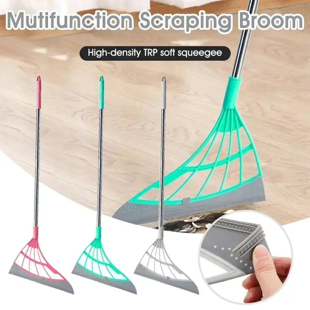 4-piece silicone window cleaning squeegee broom set with pink, teal and gray heads