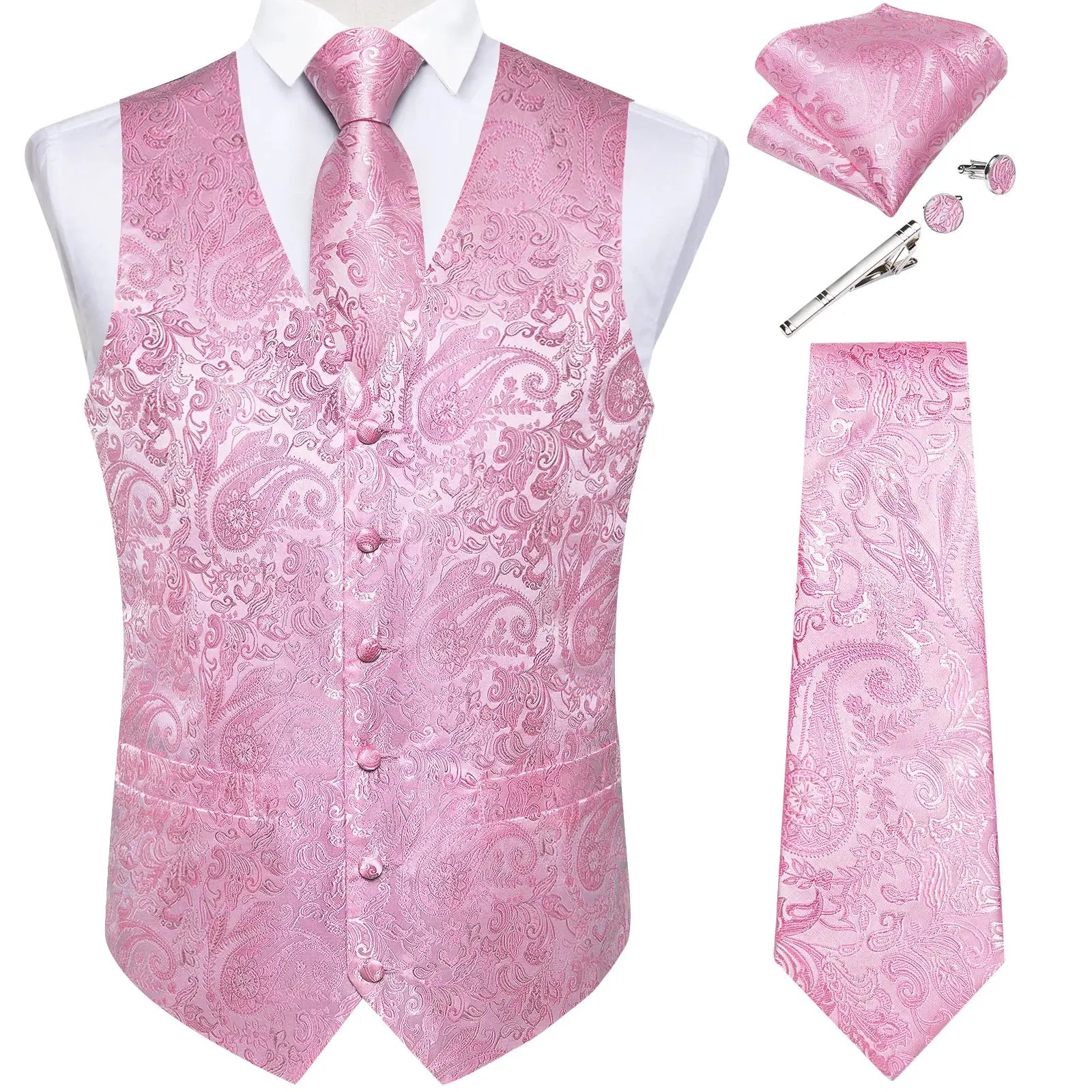 Black Jacquard Men Vest Paisley Single Breasted Wedding Groom