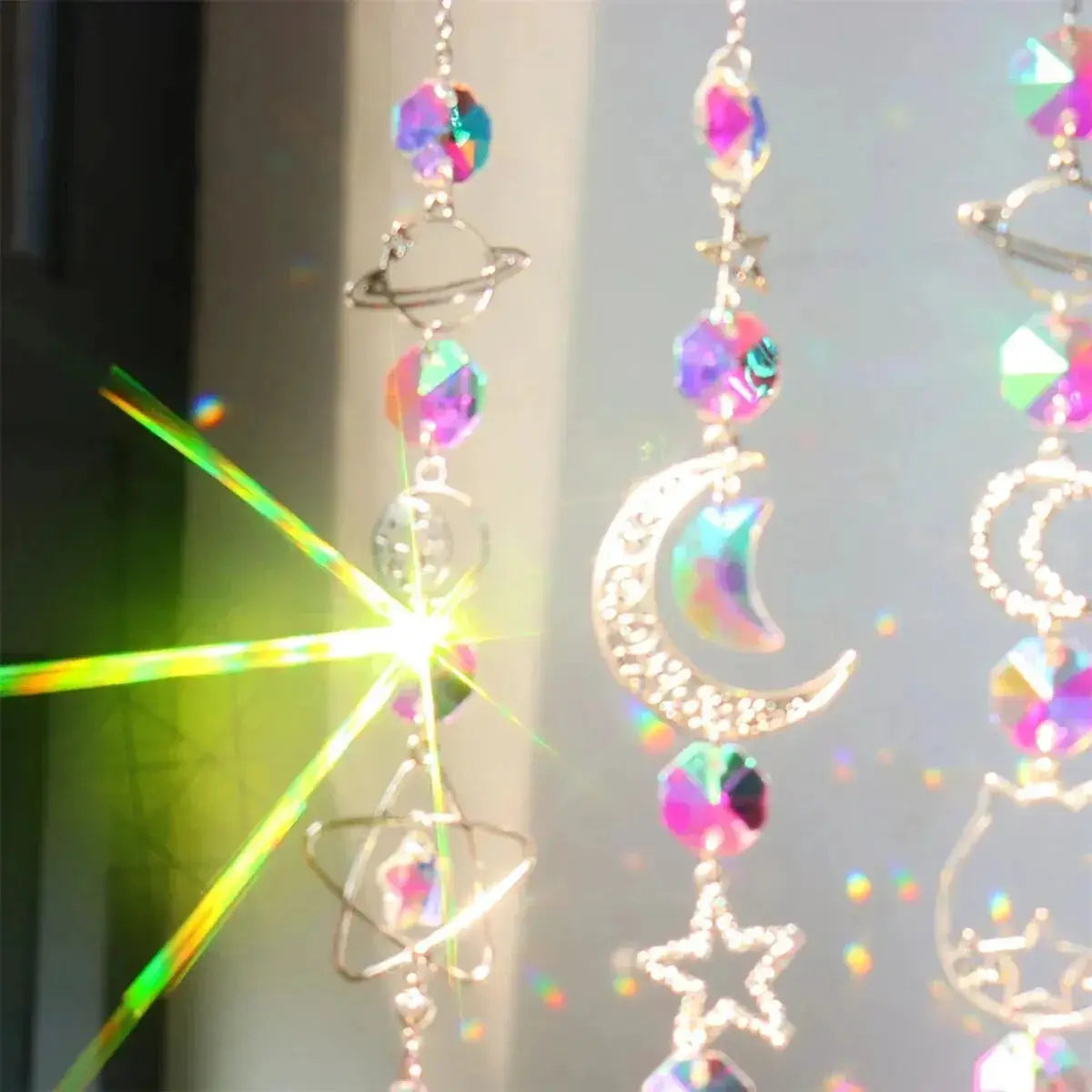 Galaxy Stars Moon Crystal Sun Catcher Hanging Decoration For Outdoor Garden Wall