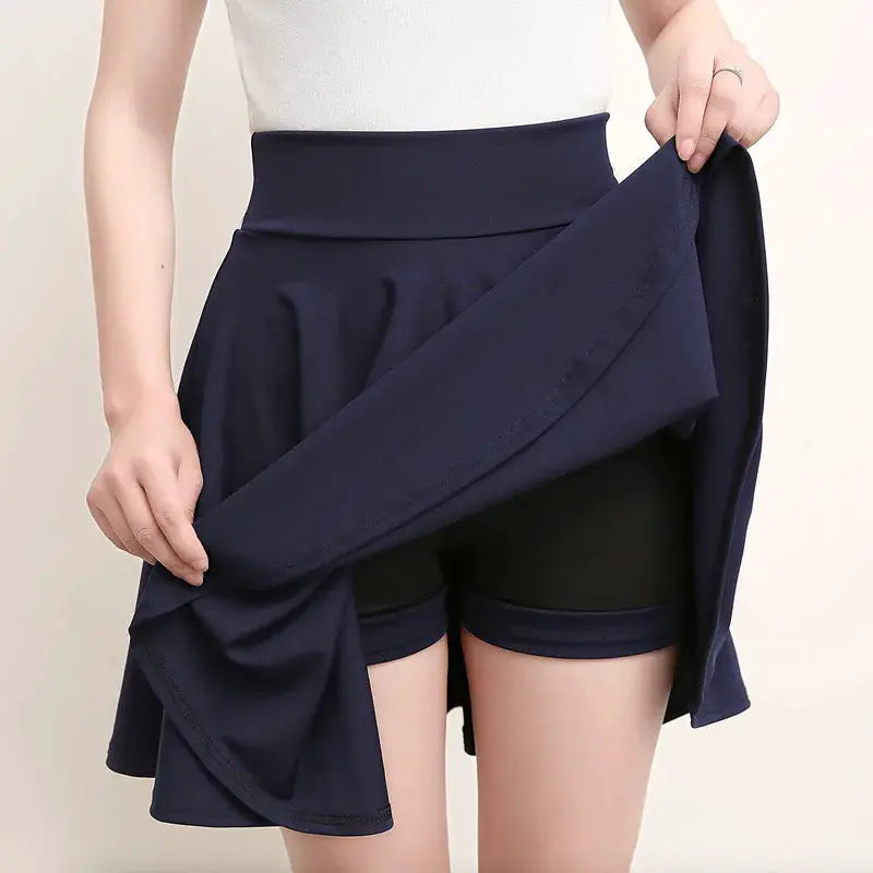 Simples Market navy blue flared skirt with built-in shorts, women's casual mini skater style
