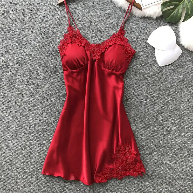 Women Ice Silk Halter Nightdress With Suspender Straps Lightweight Breathable Nightwear For Spring And Summer