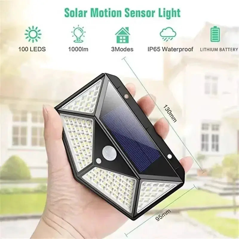 LumaLeaf Outdoor Multifunctional Solar Lamp With Motion Sensor And 100 LED Spotlight For Garden Lighting