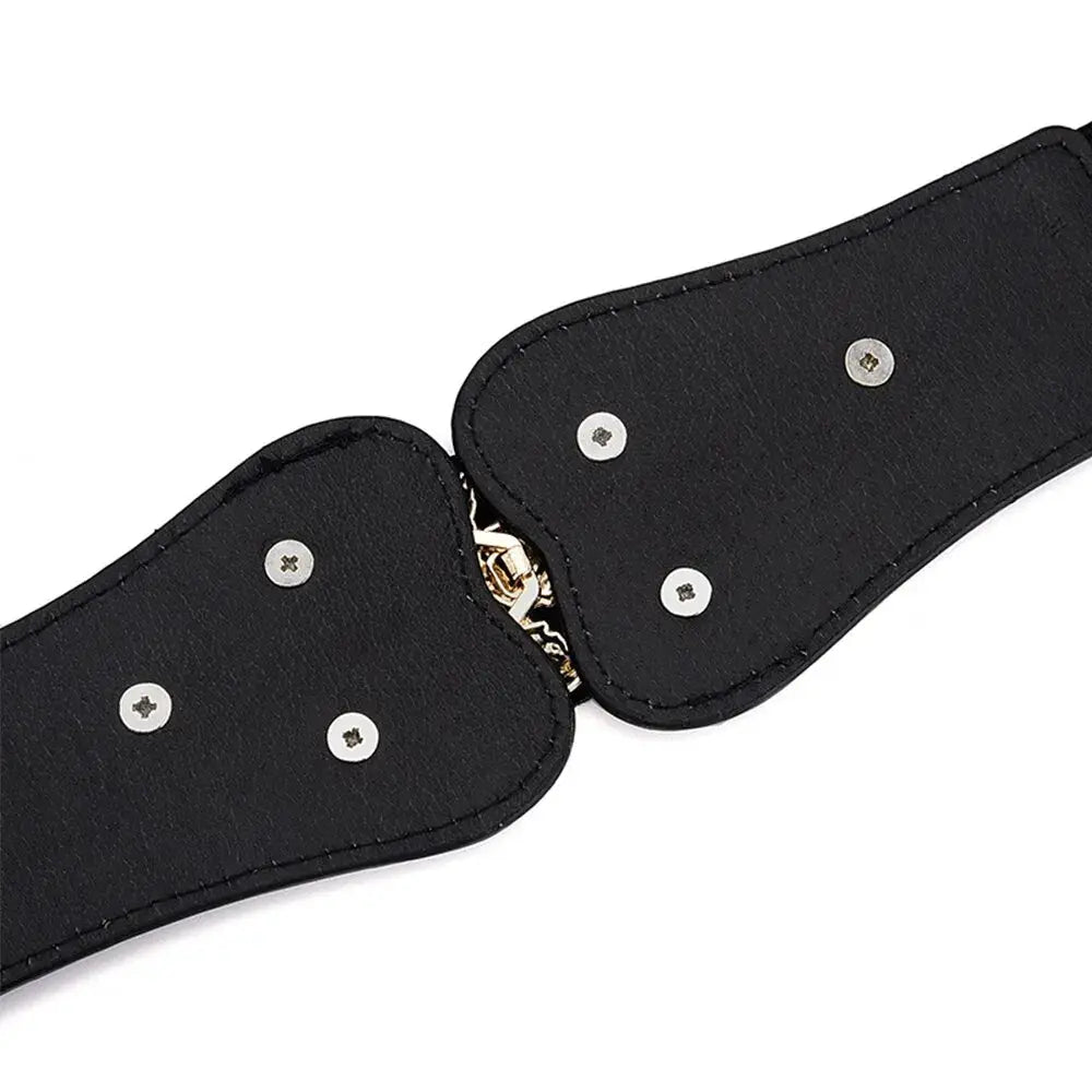 Aurora Women's Elastic Waist Belt With Gold Leaf Closure And Double Hook Buckle With Elegant Secure Fit