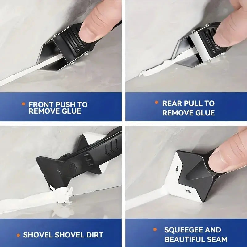 5 In 1 Metal Head Shovel Glue Tool Kit Silicone Spatula Caulk Remover Grout Removal Sealant Finishing Corner Scraper